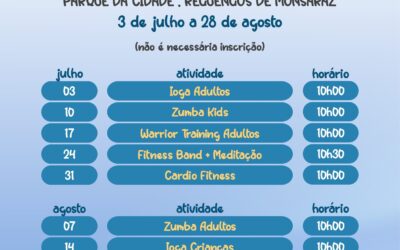 Domingo no Parque.Durante os meses de julho e agosto, os domingos vão estar preenchidos com muita atividade física no Parque da Cidade.