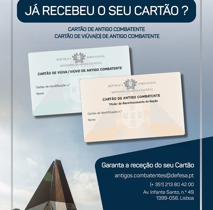Flyer informativo sobre o Cartão de Antigo Combatente e Cartão de Viúva(o) de Antigo Combatente