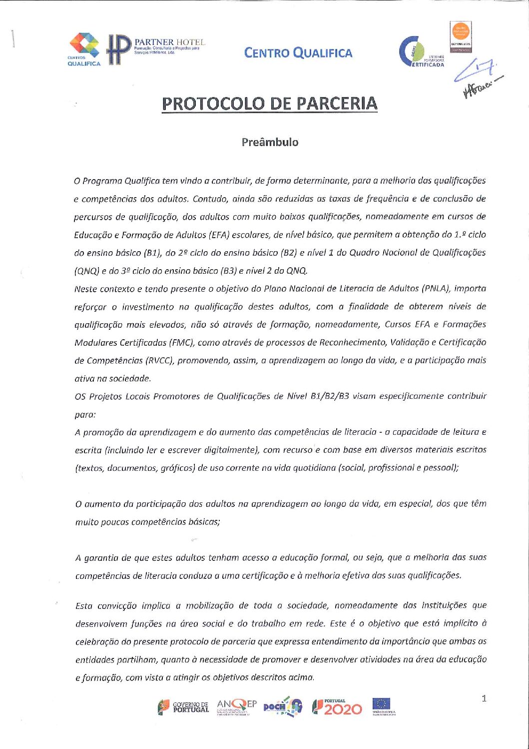 Protocolo de Parceria Partnerhotel – Formação, Consultoria e Projetos para Serviços Hoteleiros